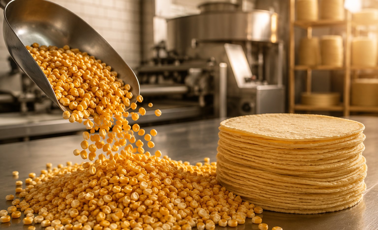 Manos seleccionando granos de maíz grano a grano sobre una mesa de madera
